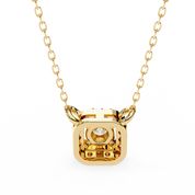 Round Lab Diamond Halo Necklace In Yellow Gold