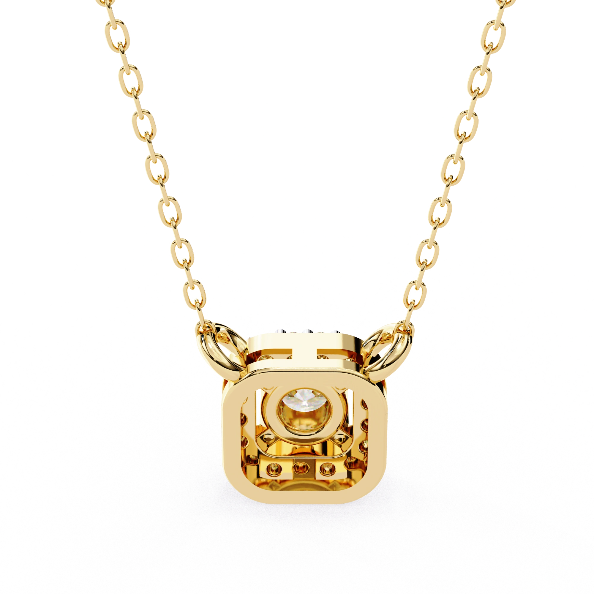 Round Lab Diamond Halo Necklace In Yellow Gold