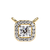 Round Lab Diamond Halo Necklace In Yellow Gold