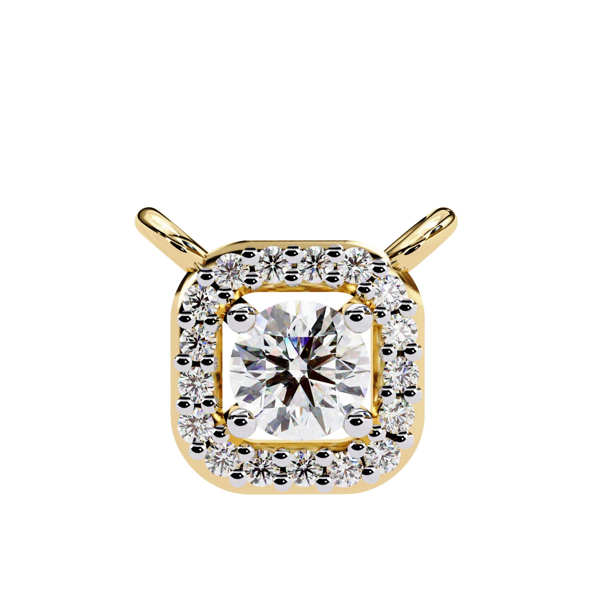 Round Lab Diamond Halo Necklace In Yellow Gold