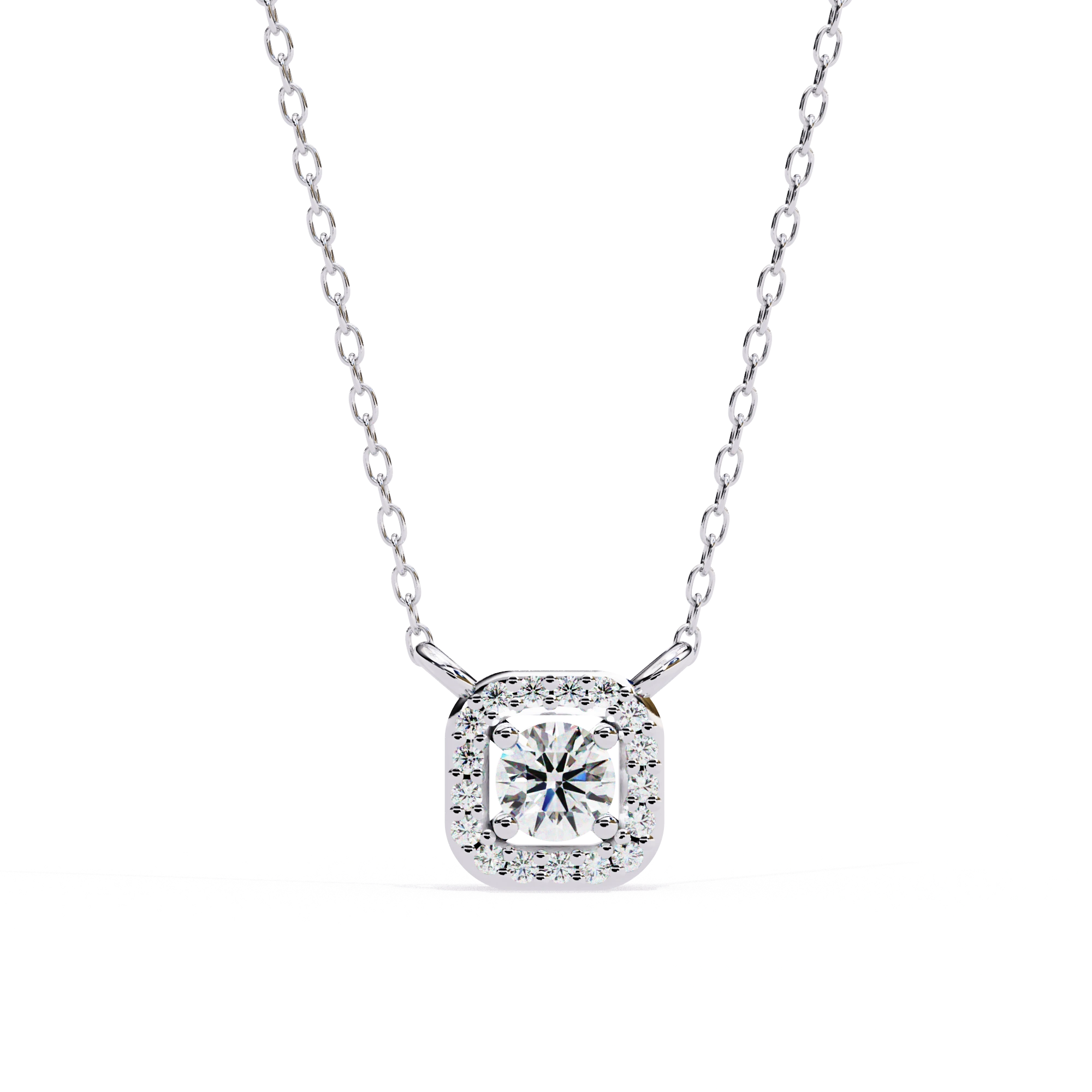Round Lab Diamond Halo Necklace In Yellow Gold 950 Platinum Natural Diamond