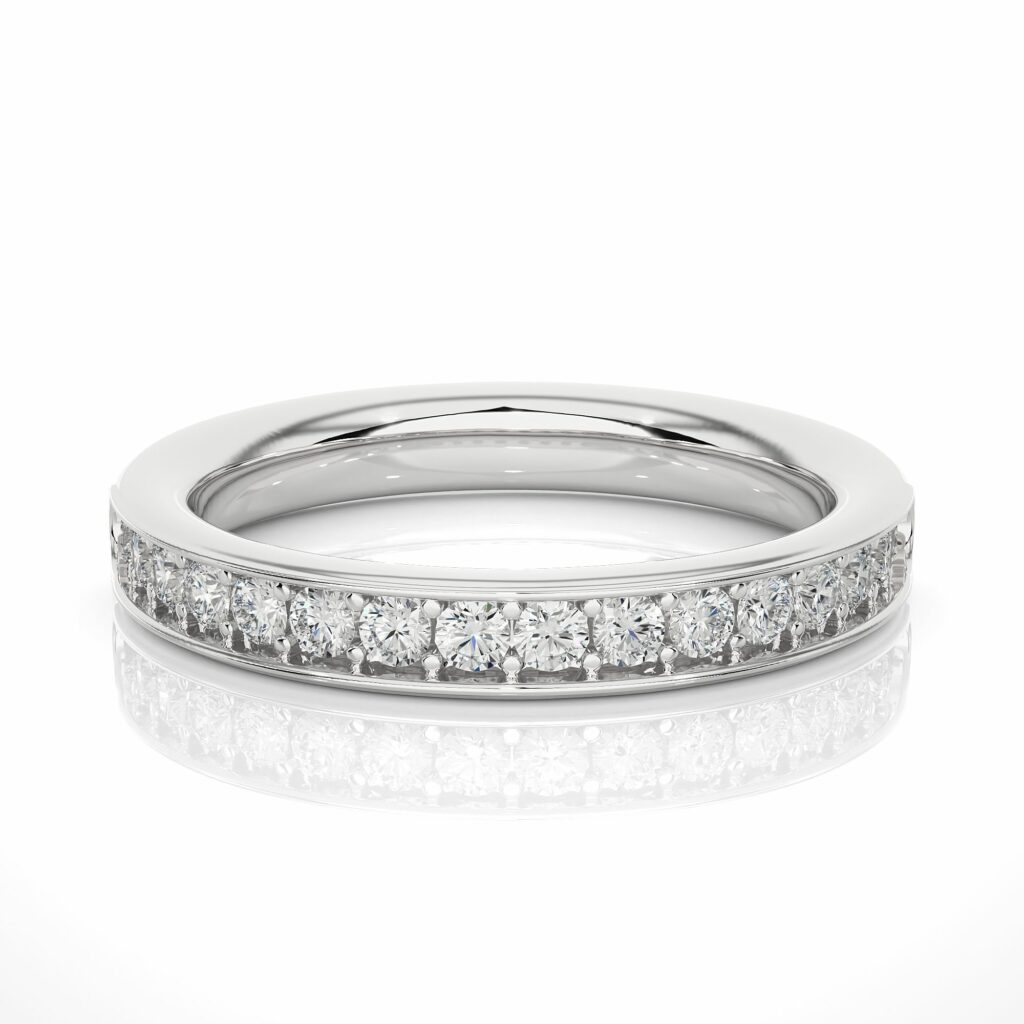 0.44 Ct Round Prong Setting Diamond Half Eternity Wedding Band in Yellow Gold 950 Platinum Natural Diamond