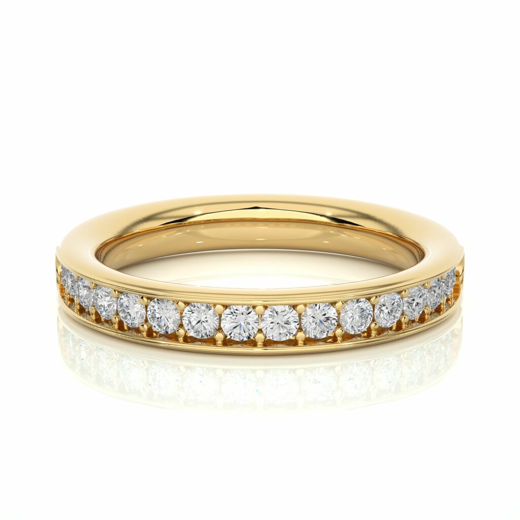 0.44 Ct Round Prong Setting Diamond Half Eternity Wedding Band in Yellow Gold 18K Yellow Gold Natural Diamond