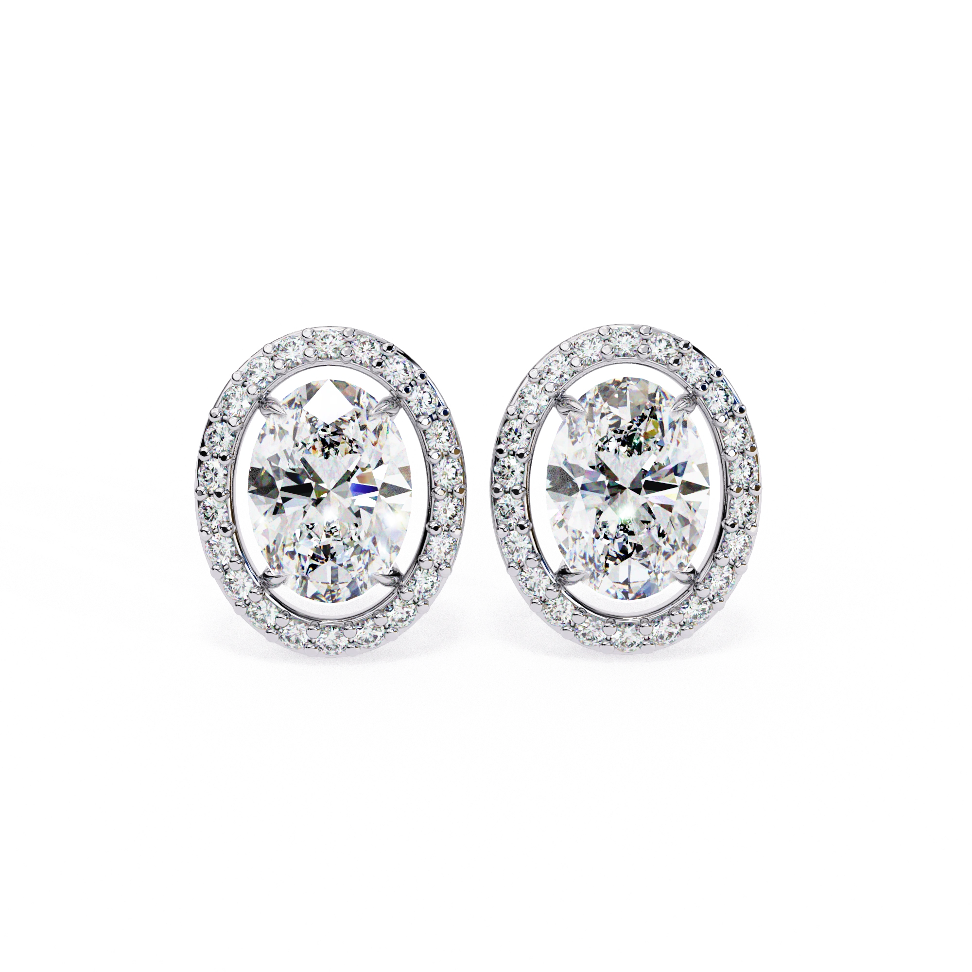 3.20 Carat Oval Diamond Halo Stud Earrings in Gold Lab Diamond
