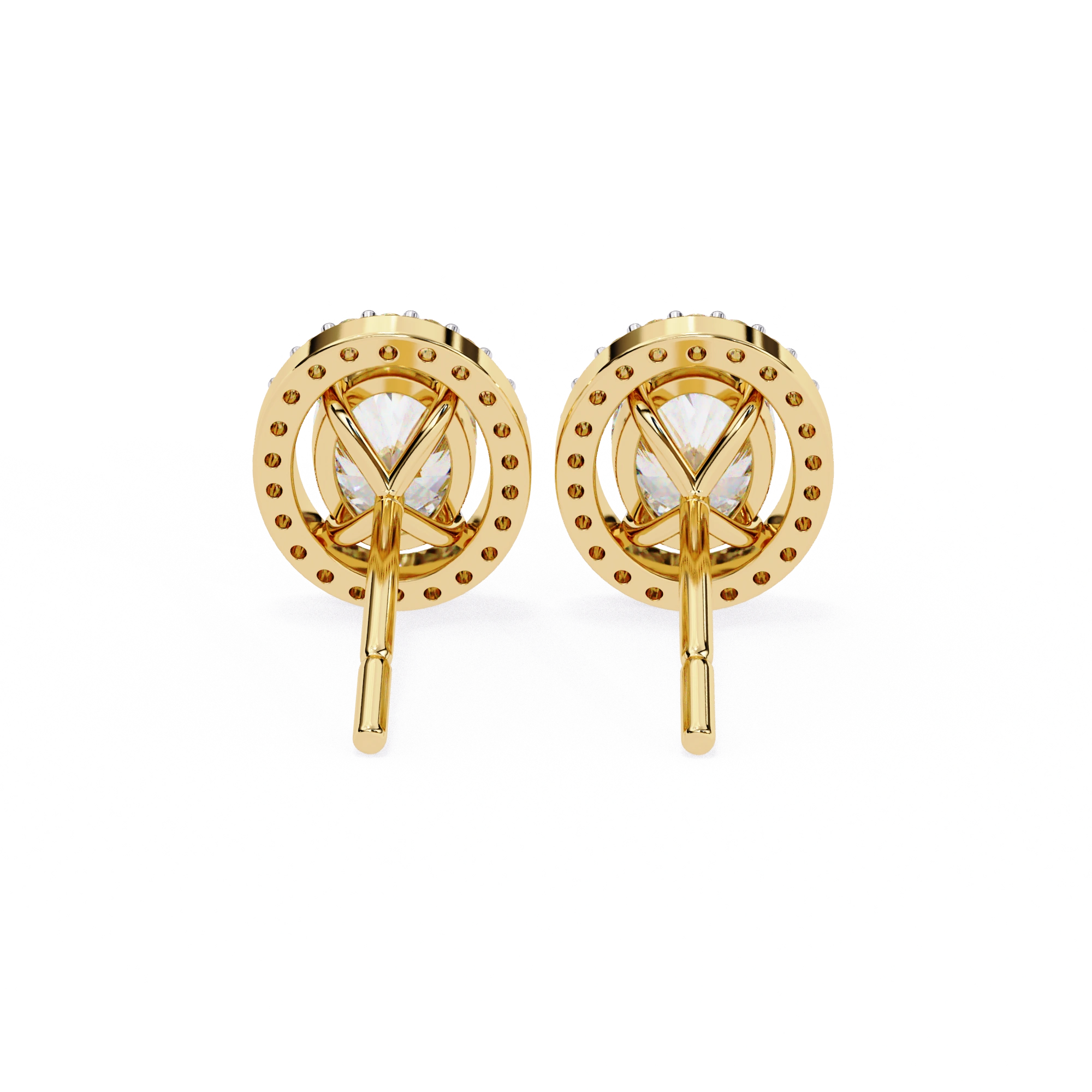 3.20 Carat Oval Diamond Halo Stud Earrings in Gold