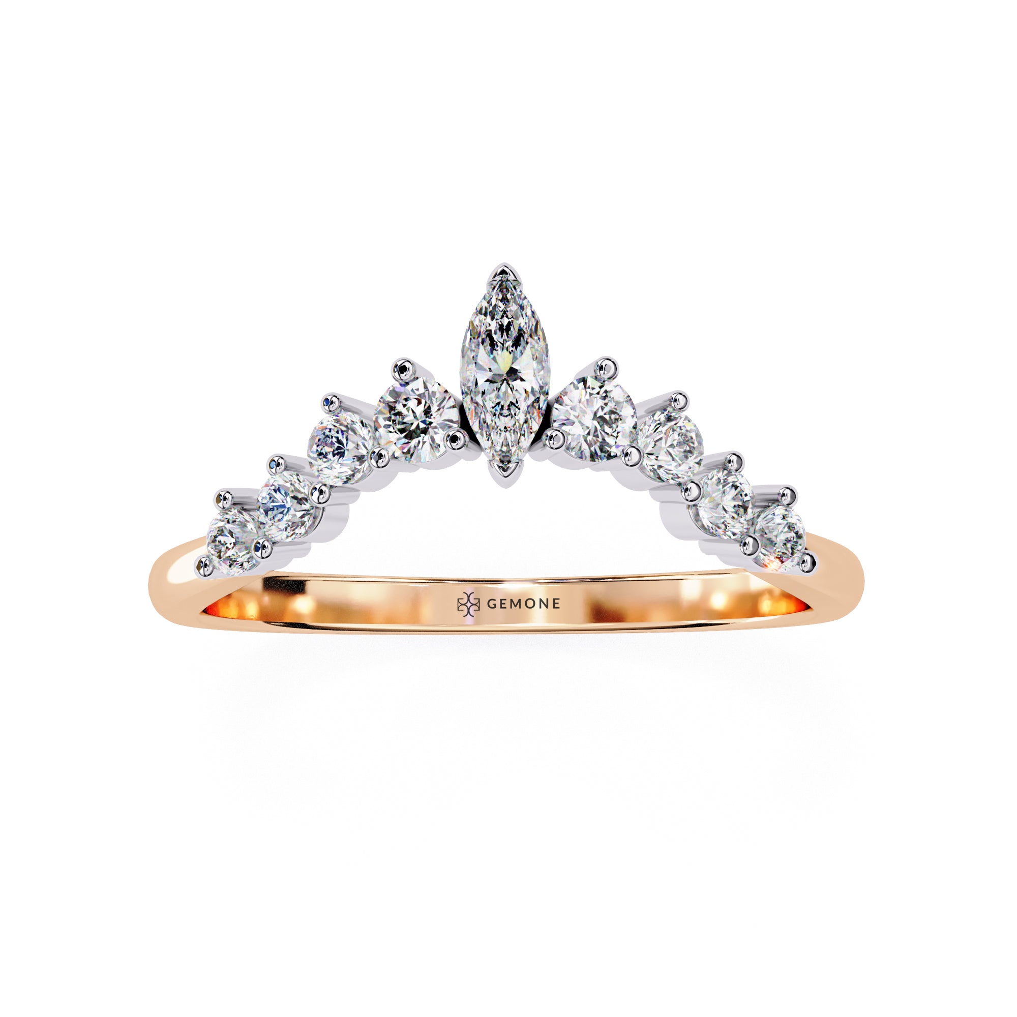 0.40 Carat Round Cut Curved Diamond Wedding Band In White Gold 18K Rose Gold Natural Diamond Diamond Wedding Bands