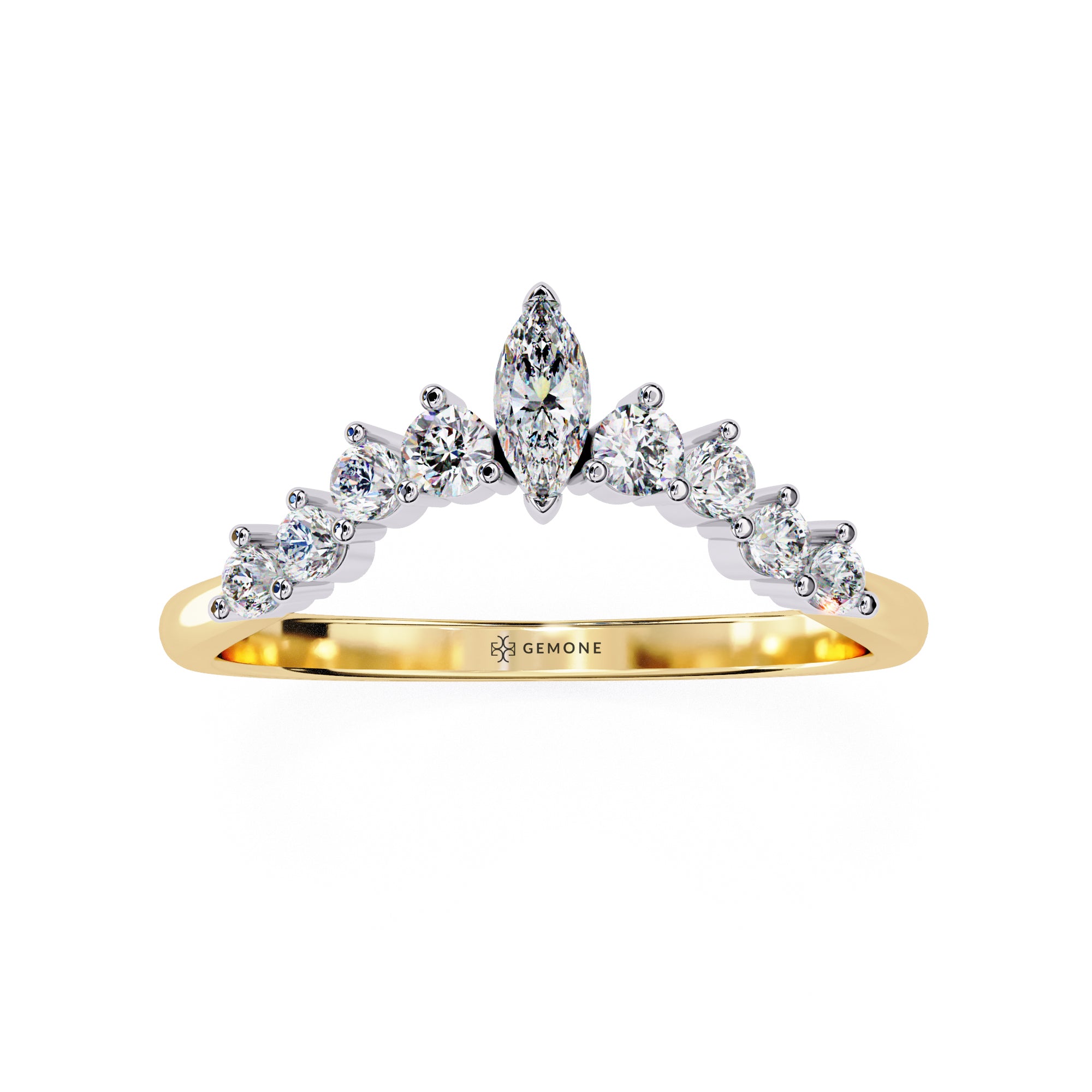0.40 Carat Round, Marquise Cut Curved Diamond Wedding Band 18K Yellow Gold Natural Diamond Diamond Wedding Bands