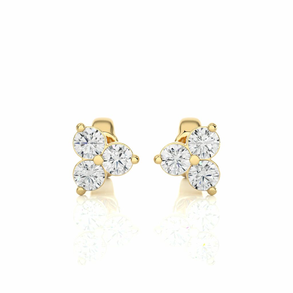 0.45 Ct Three Round Prong Setting Diamond Stud Earrings in Yellow Gold