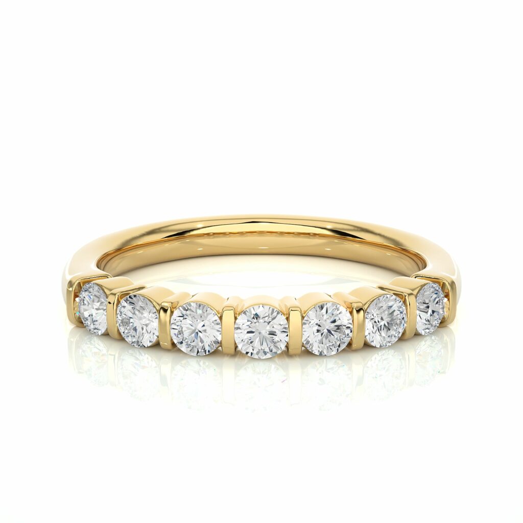 0.50 Ct Round Cut Bar Setting 7 Stone Diamond Wedding Band In Rose Gold Yellow