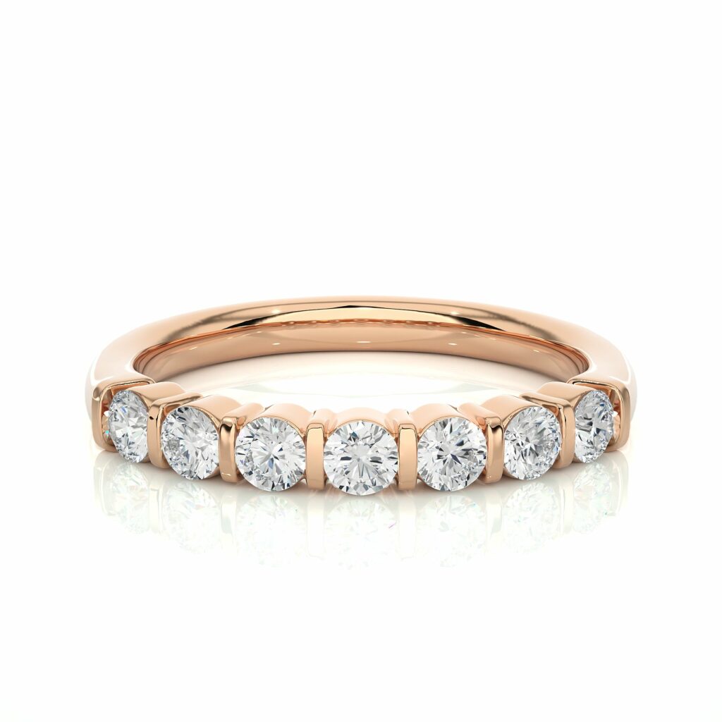 0.50 Ct Round Cut Bar Setting 7 Stone Diamond Wedding Band In Rose Gold Rose