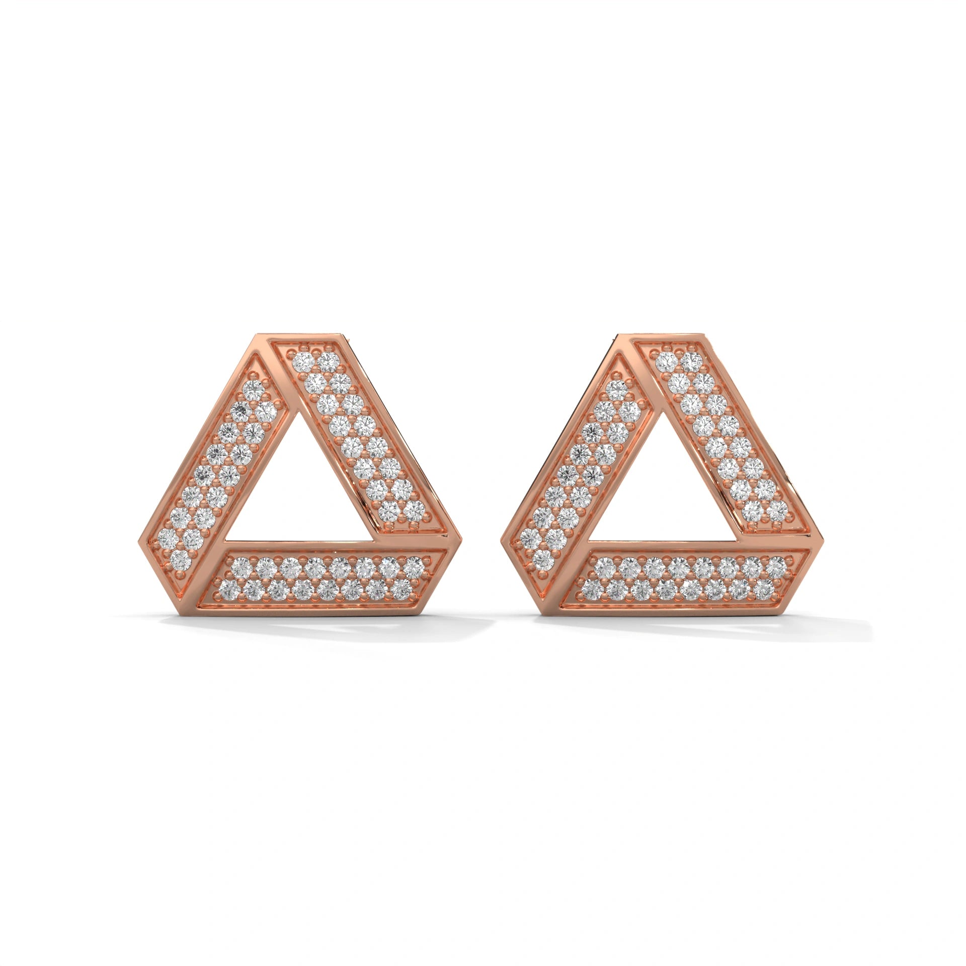 0.50 Carat Geometric Diamond Stud Earrings 18K Rose Gold Natural Diamond