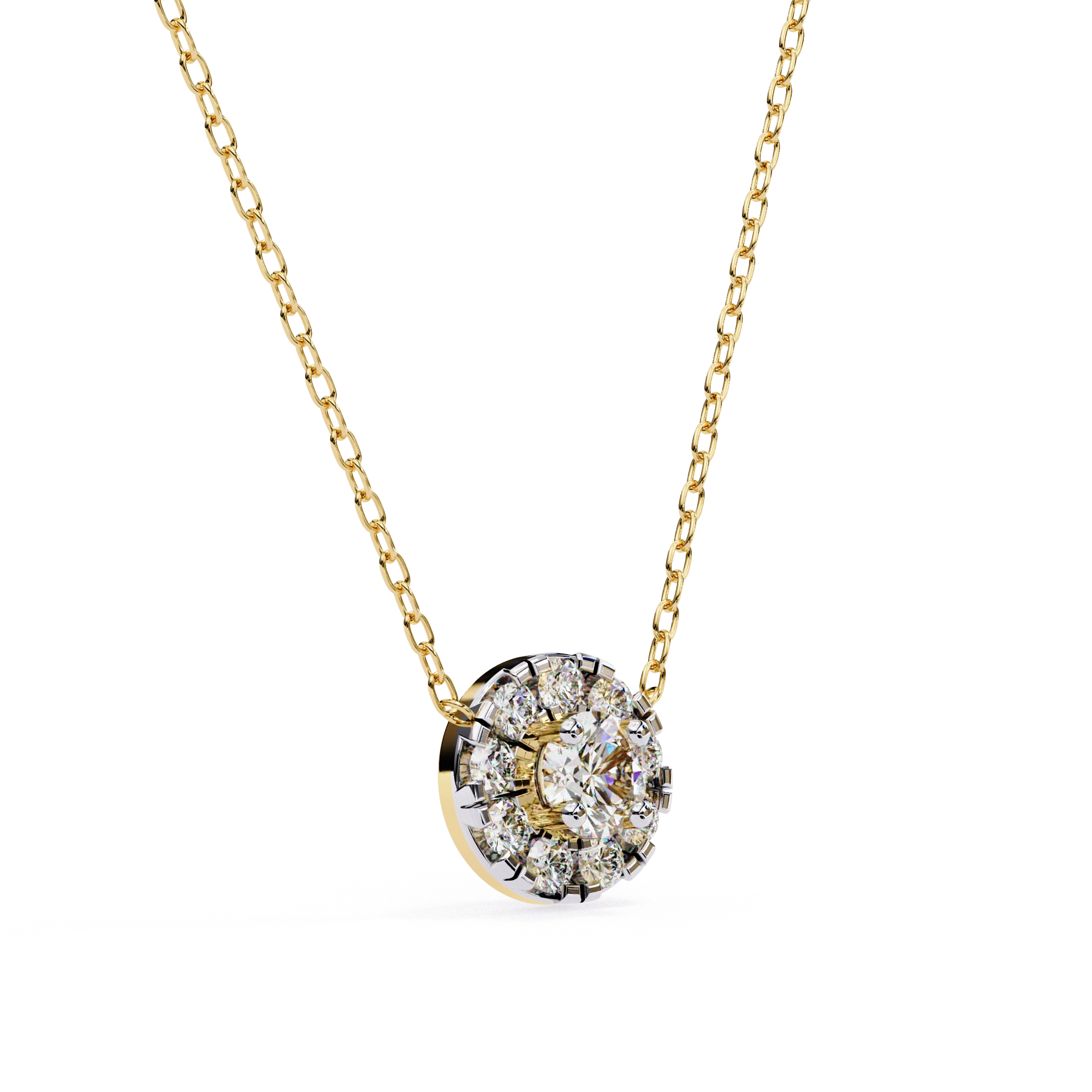 0.50 Ct Lab Diamond Prong Set Cluster Necklace In Yellow Gold