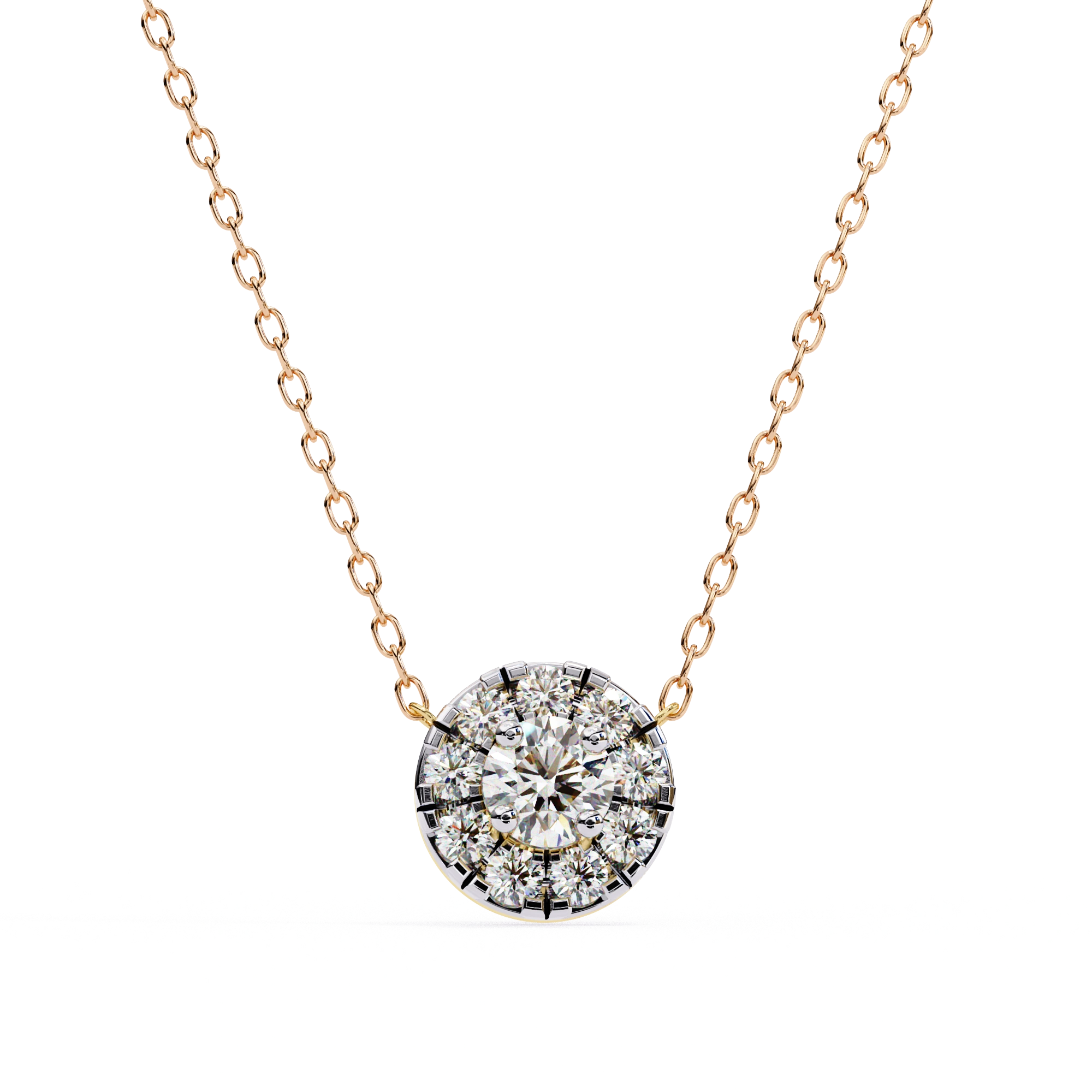 0.50 Ct Lab Diamond Prong Set Cluster Necklace In Yellow Gold 18K Rose Gold Natural Diamond