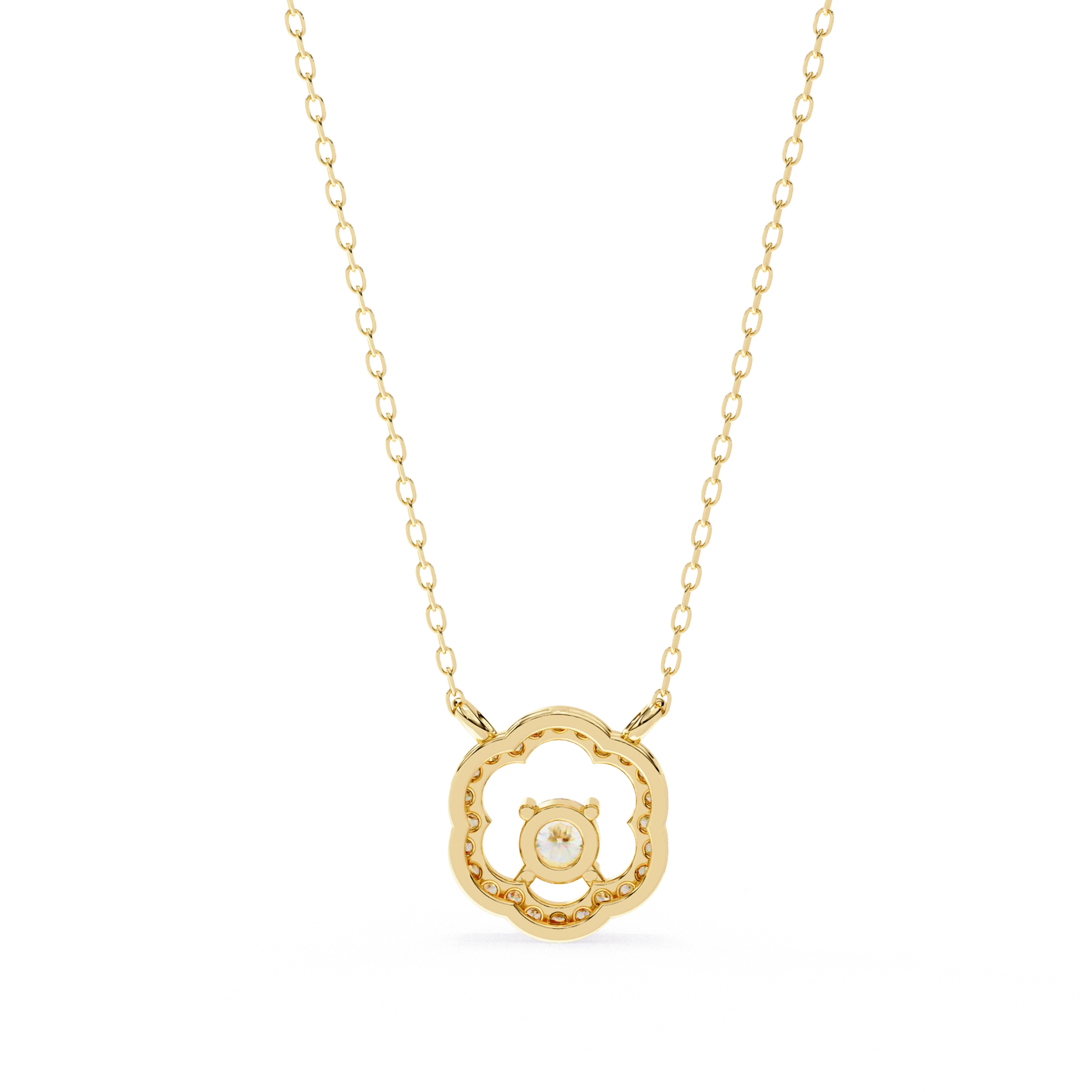 0.50 Ct Round Cut Lab Diamond Quatrefoil Necklace In Yellow Gold