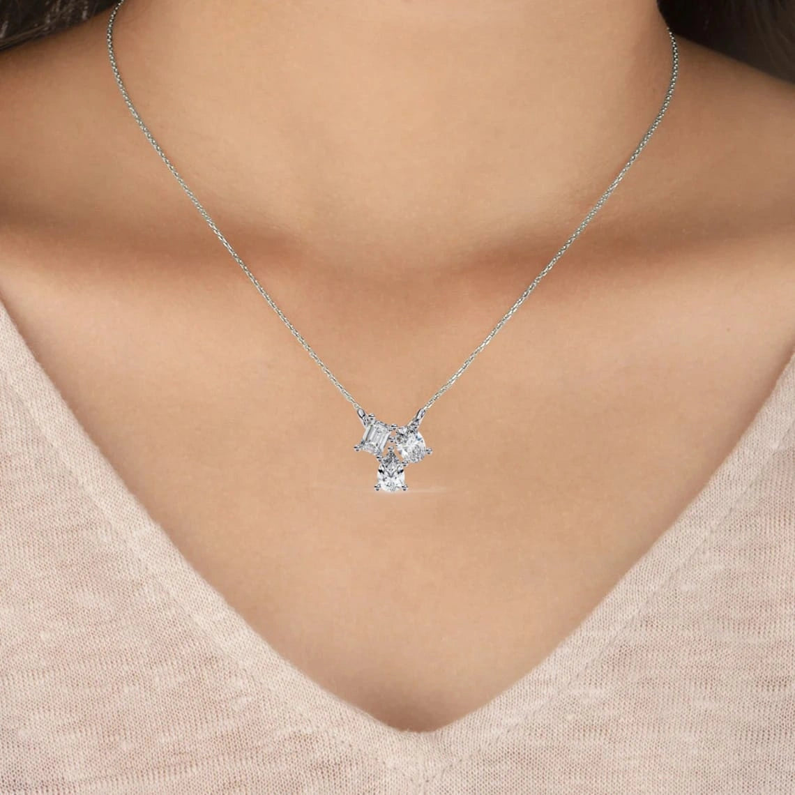 0.50 Ct lab diamond cluster necklace in white gold