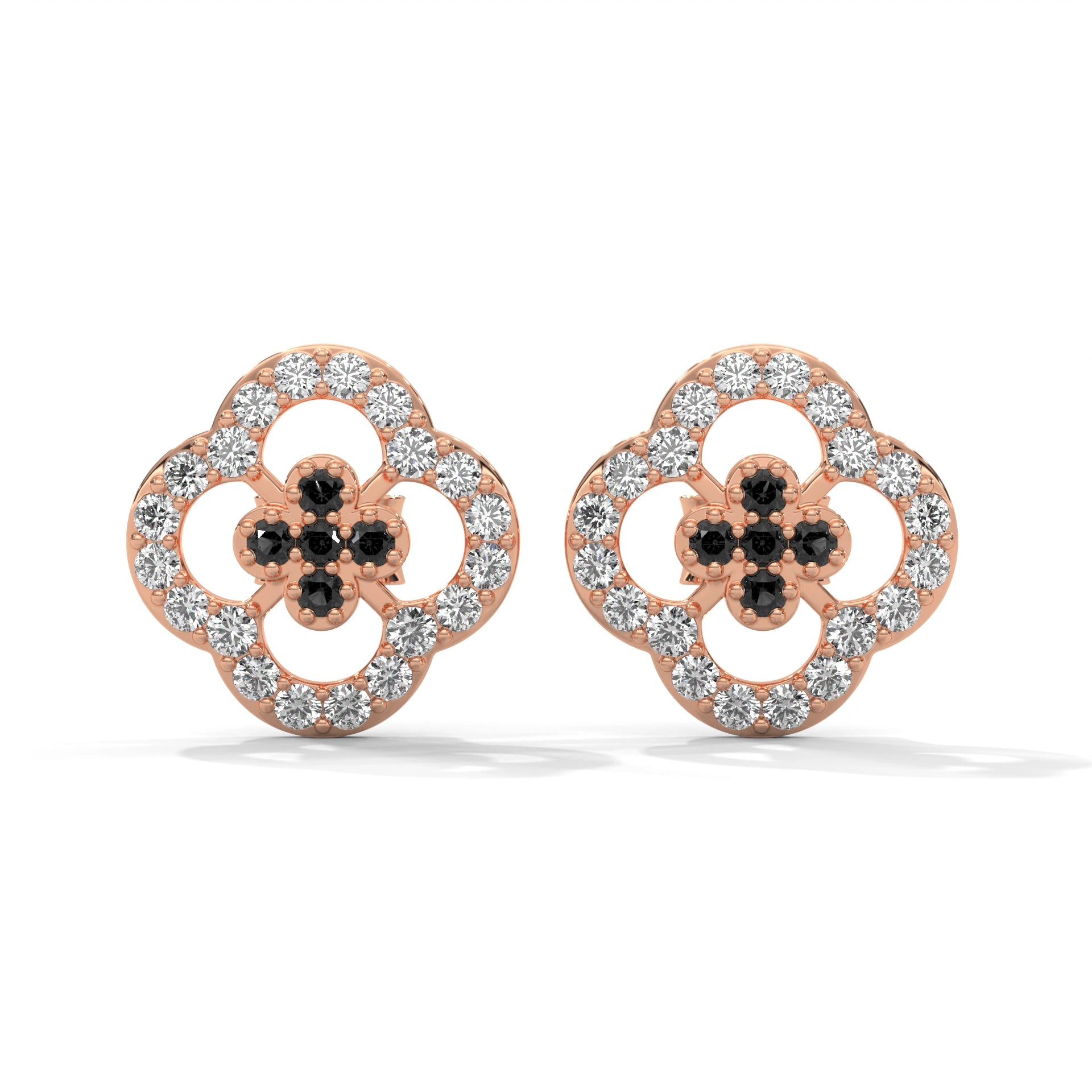 0.32 Carat Black Diamond Cluster Halo Stud Earrings 18K Rose Gold