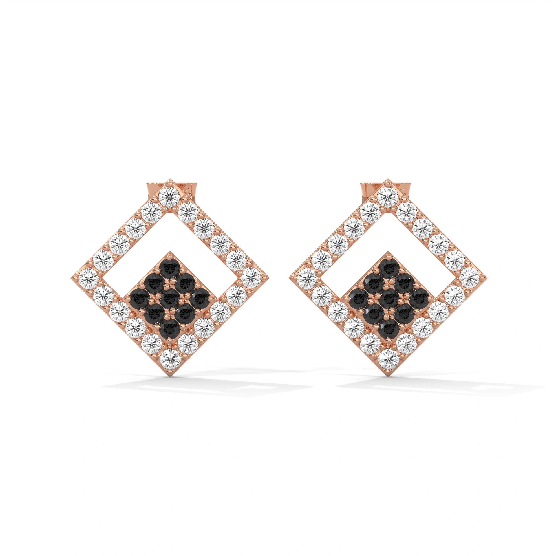 0.58 Carat Square Black Diamond Cluster Halo Stud Earrings In Rose Gold 18K Rose Gold