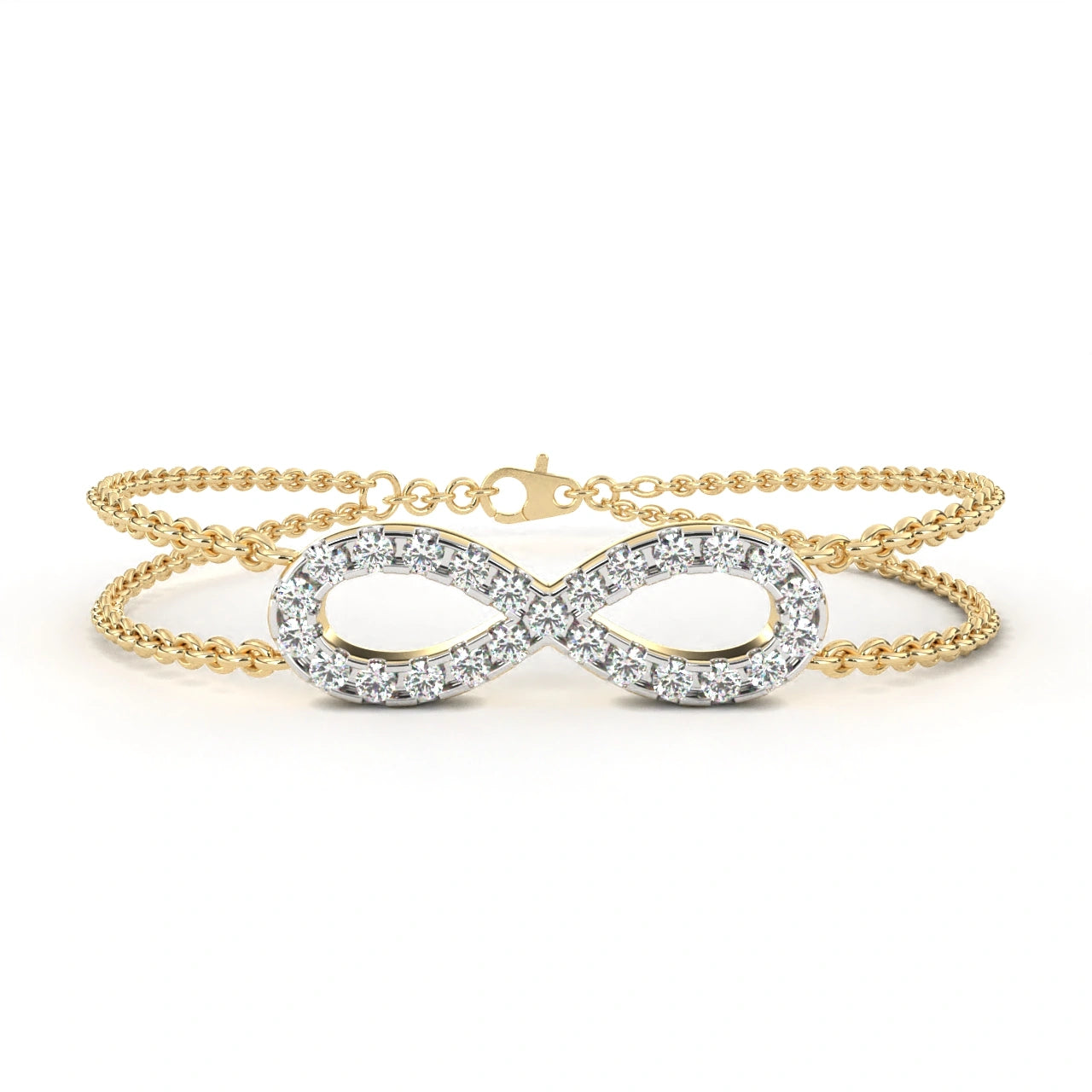 0.61 Carat Diamond Infinity Bracelet In Gold With Double Chain 18K Yellow Gold Natural Diamond