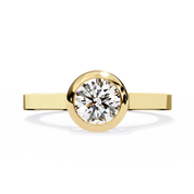 0.66 Ct Round Bezel Set Solitaire Engagement Ring 18K Yellow Gold Natural Diamond