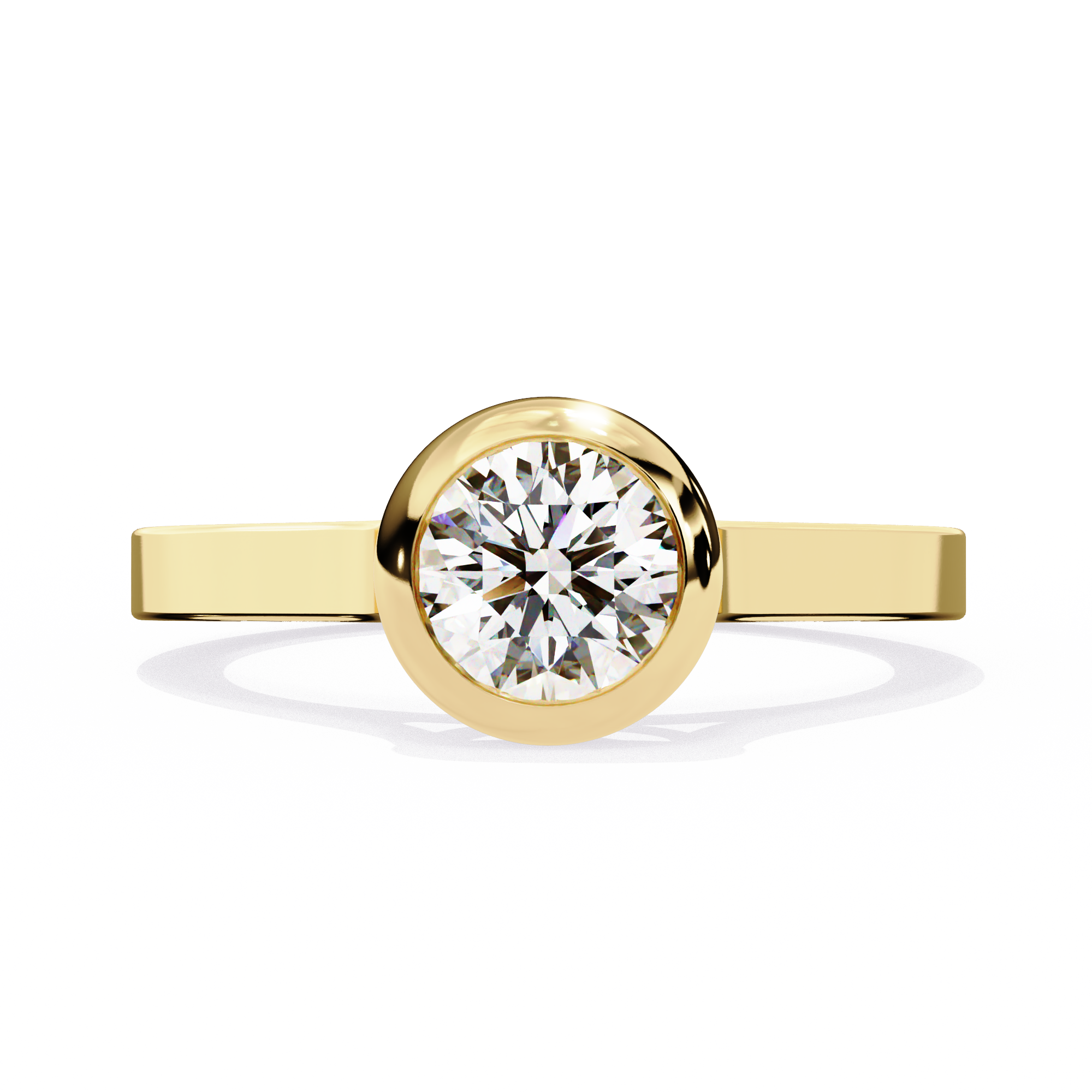 0.66 Ct Round Bezel Set Solitaire Engagement Ring 18K Yellow Gold Natural Diamond