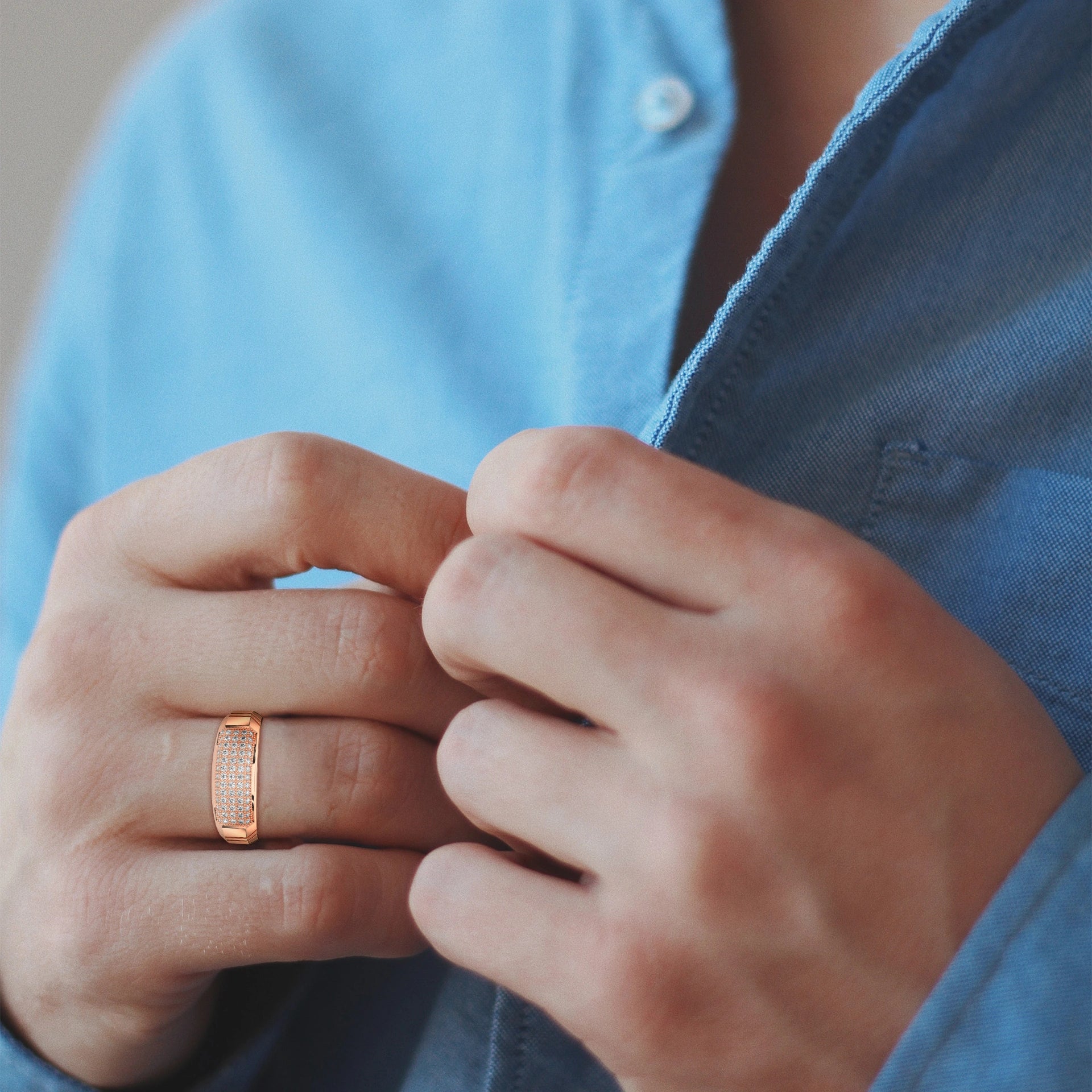0.65 carat lab grown diamond mens curved pave ring in rose gold