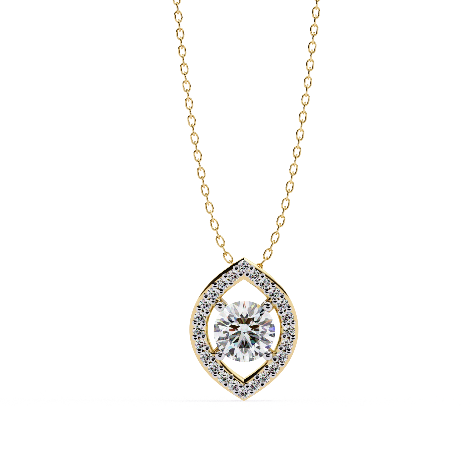 0.68 Ct Round Lab Diamond Marquise Cut Halo Pendant 18K Yellow Gold Natural Diamond