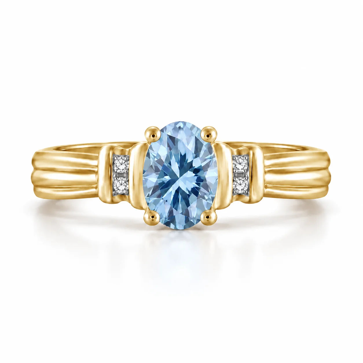 Front View Of 0.69 Carat Oval Cut Blue Diamond Ring