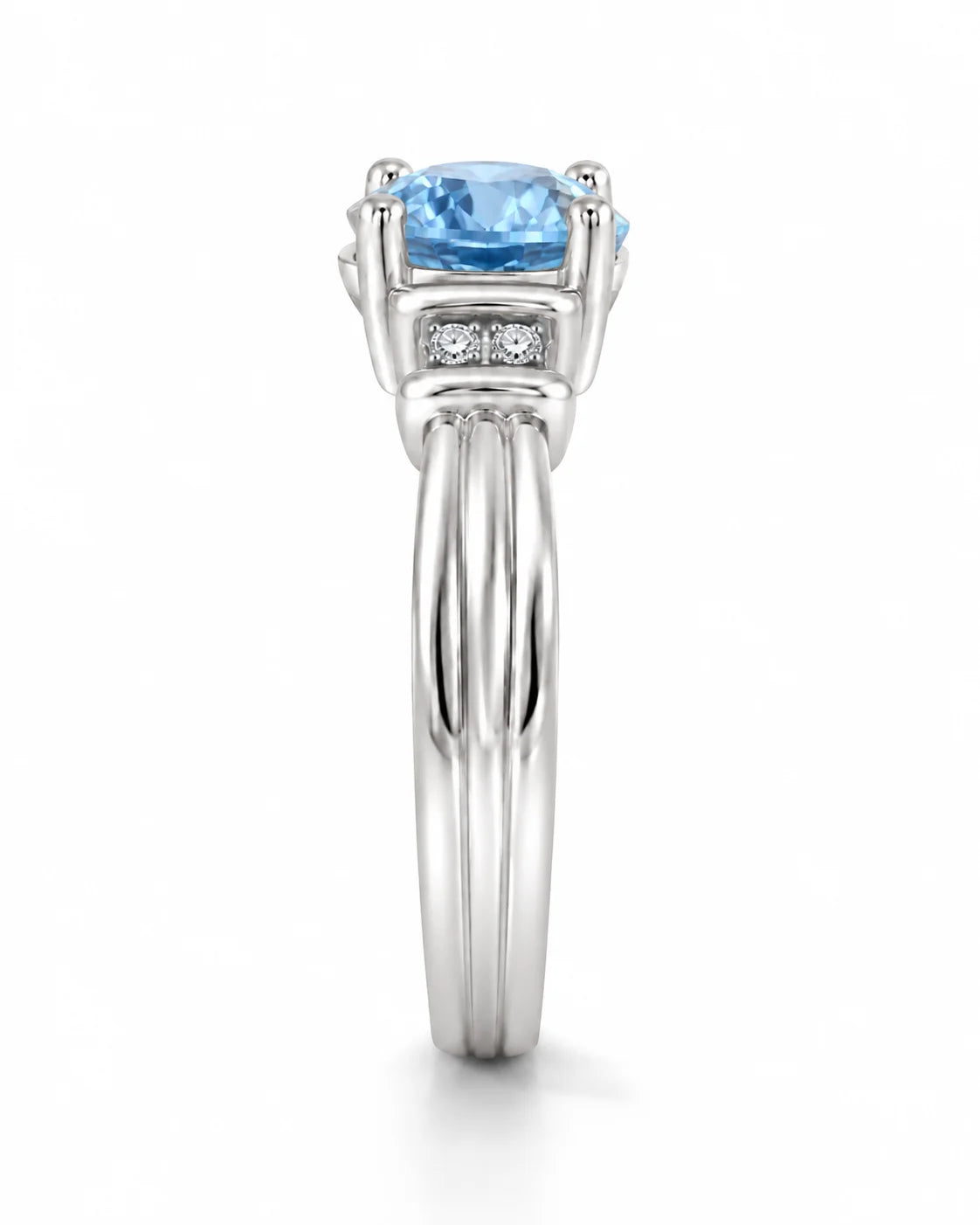 Side View Of 0.69 Carat Oval Cut Blue Diamond Ring