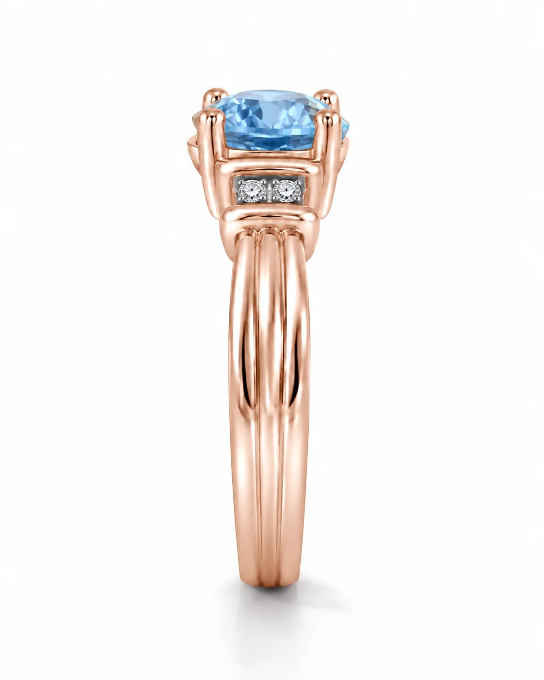 Side View Of 0.69 Carat Oval Cut Blue Diamond Ring