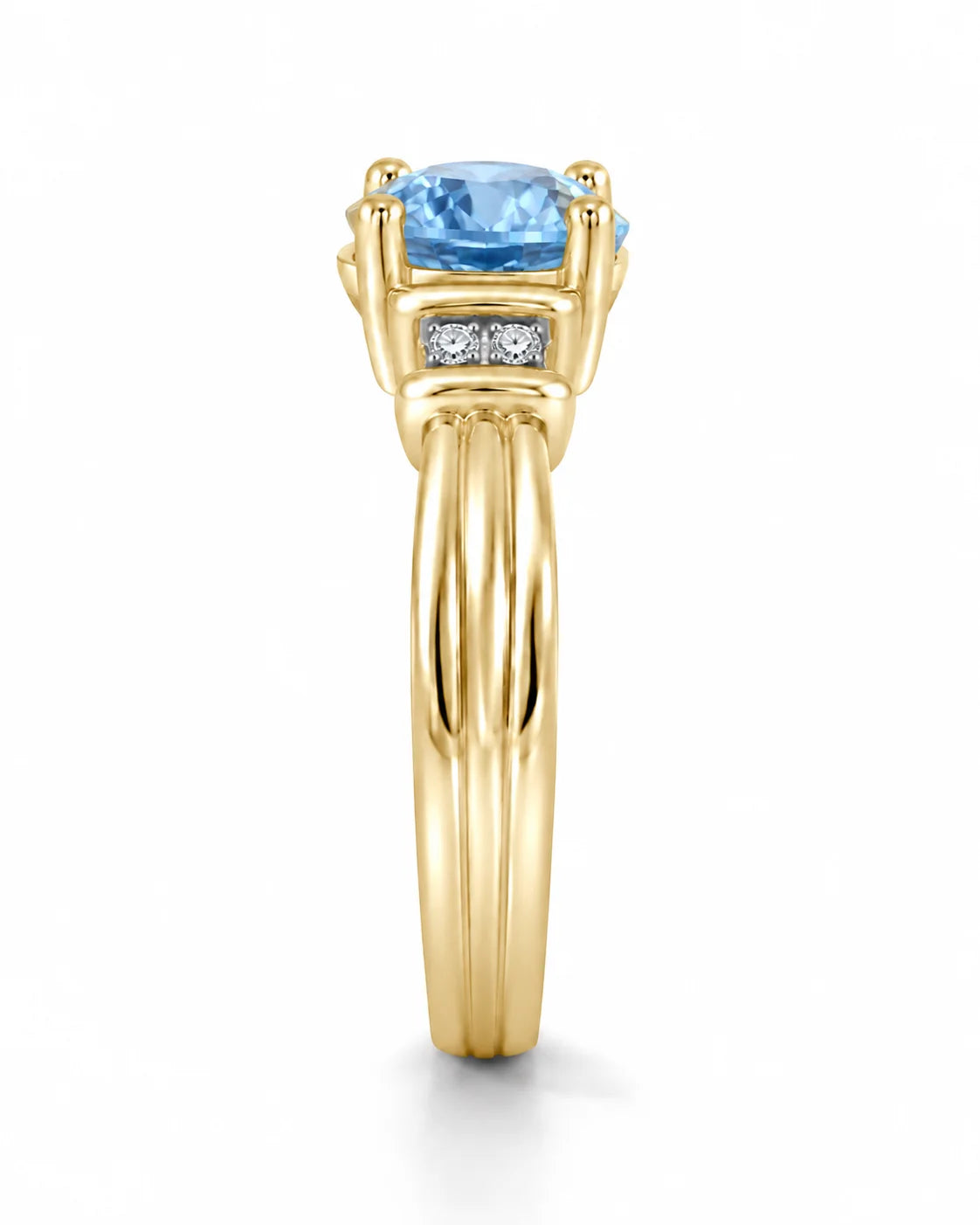 Side View Of 0.69 Carat Oval Cut Blue Diamond Ring