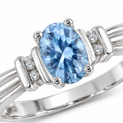 Close up View Of 0.69 Carat Oval Cut Blue Diamond Ring