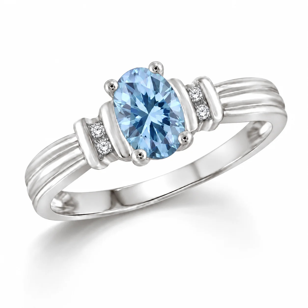 Angled View Of 0.69 Carat Oval Cut Blue Diamond Ring