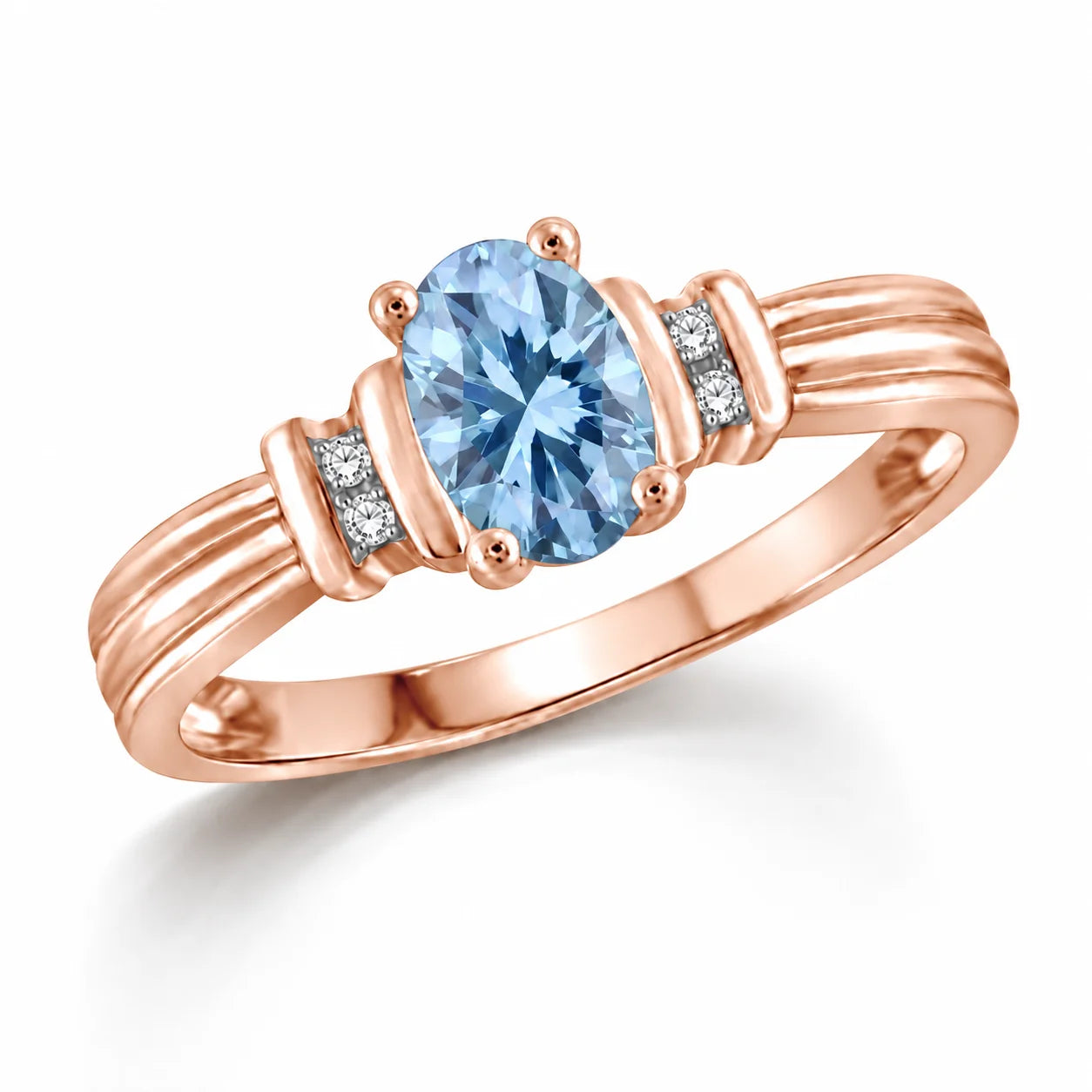 Angled View Of 0.69 Carat Oval Cut Blue Diamond Ring