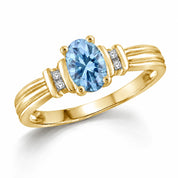 Angled View Of 0.69 Carat Oval Cut Blue Diamond Ring