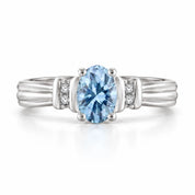 Front View Of 0.69 Carat Oval Cut Blue Diamond Ring