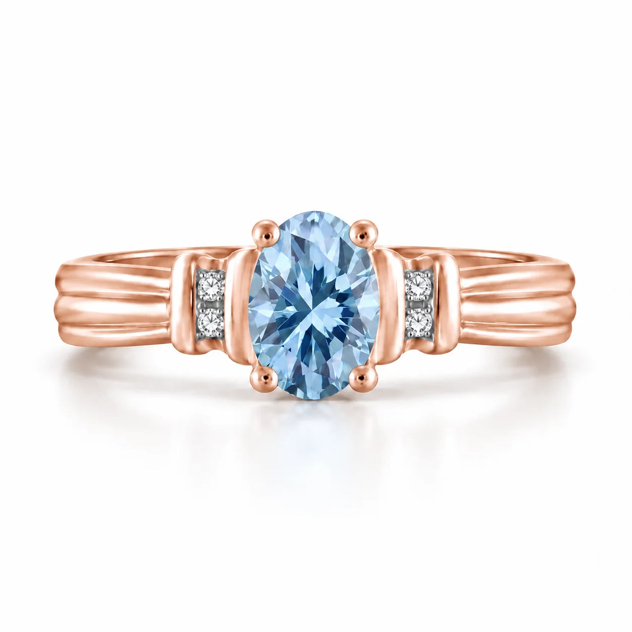 Front View Of 0.69 Carat Oval Cut Blue Diamond Ring