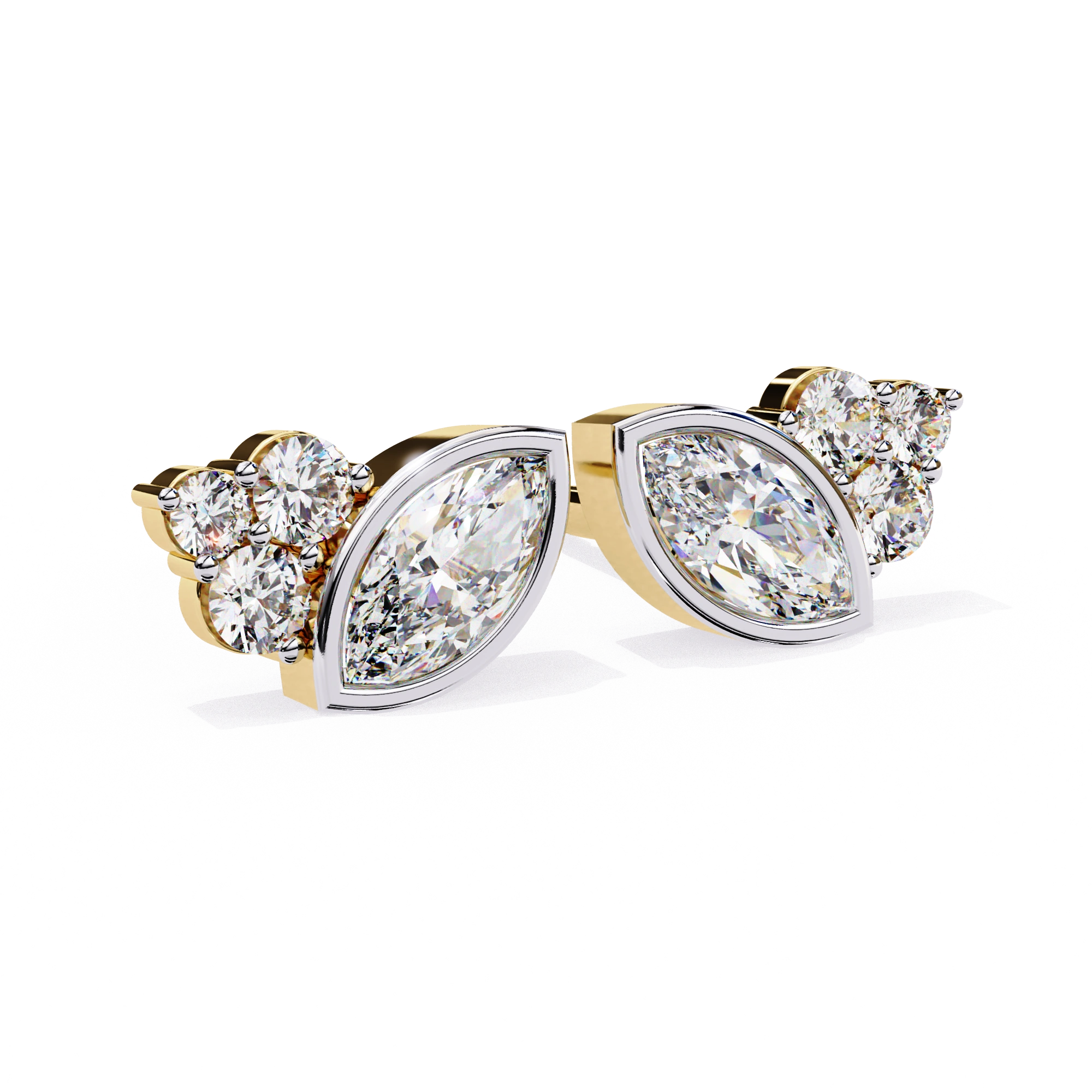 0.61 Carat Diamond Earrings Studs Marquise Design 18K Yellow Gold Natural Diamond