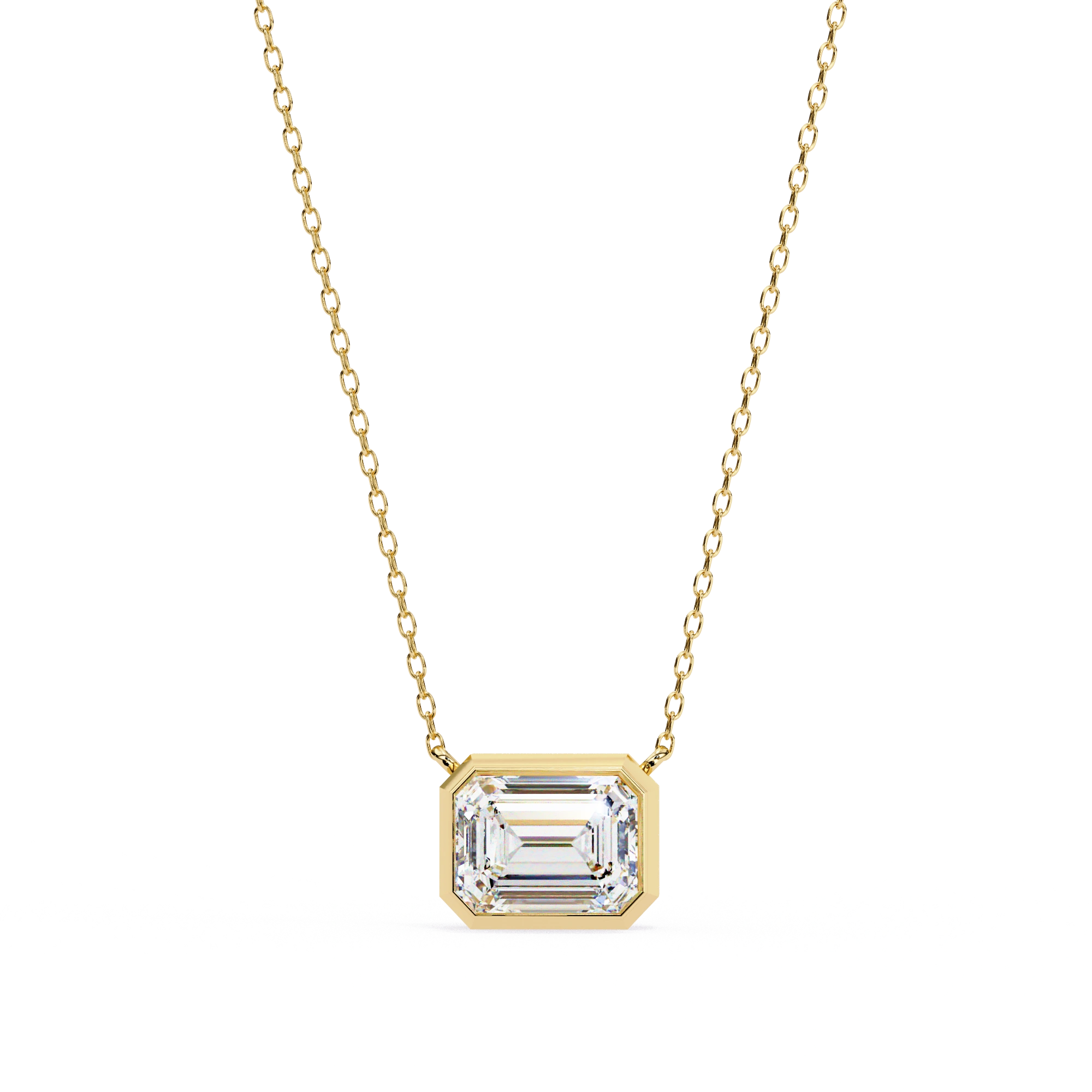 1 Ct Emerald Cut Lab Diamond Bezel Necklace White Gold Lab Diamond