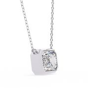 1 Ct Emerald Cut Lab Diamond Bezel Necklace White Gold