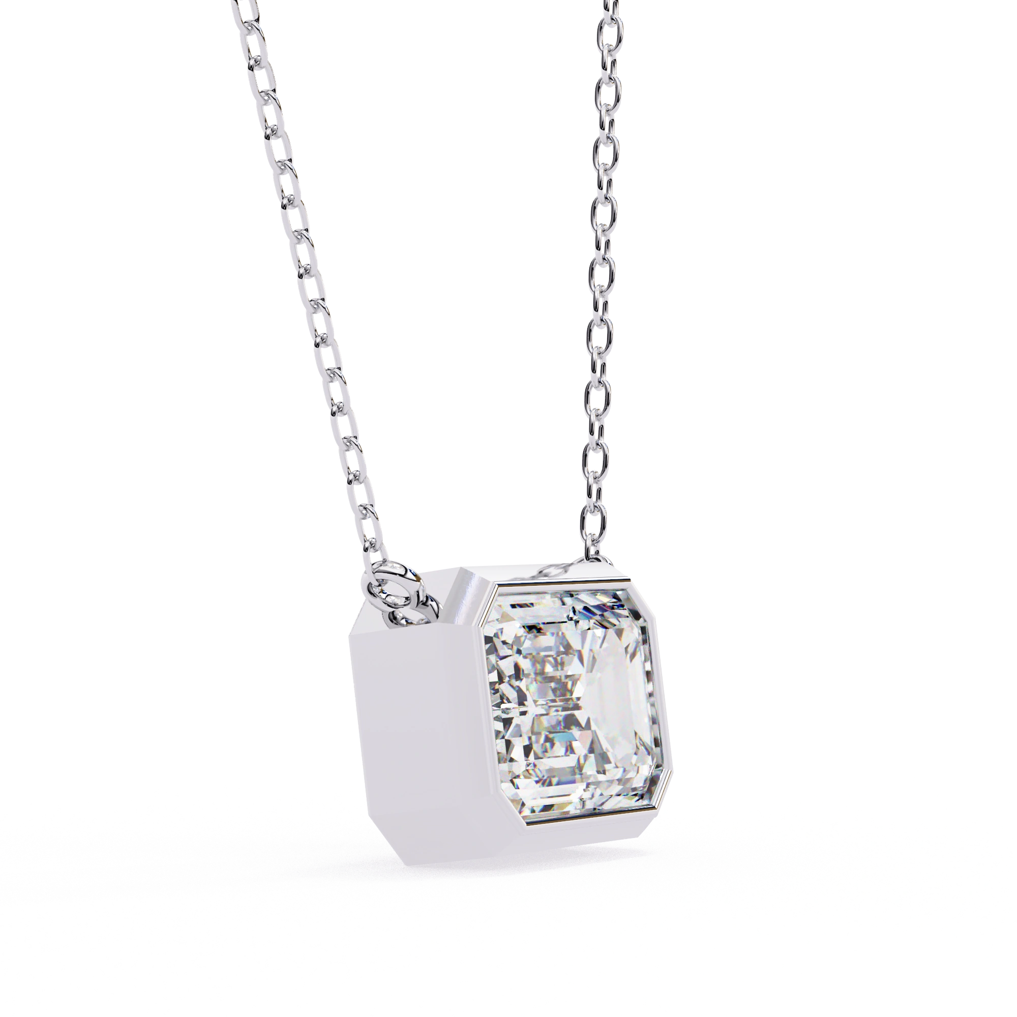1 Ct Emerald Cut Lab Diamond Bezel Necklace White Gold