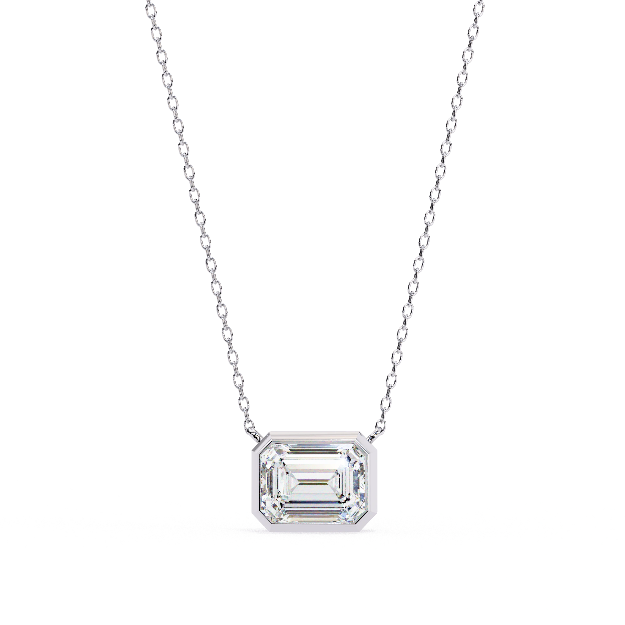 1 Ct Emerald Cut Lab Diamond Bezel Necklace White Gold Lab Diamond