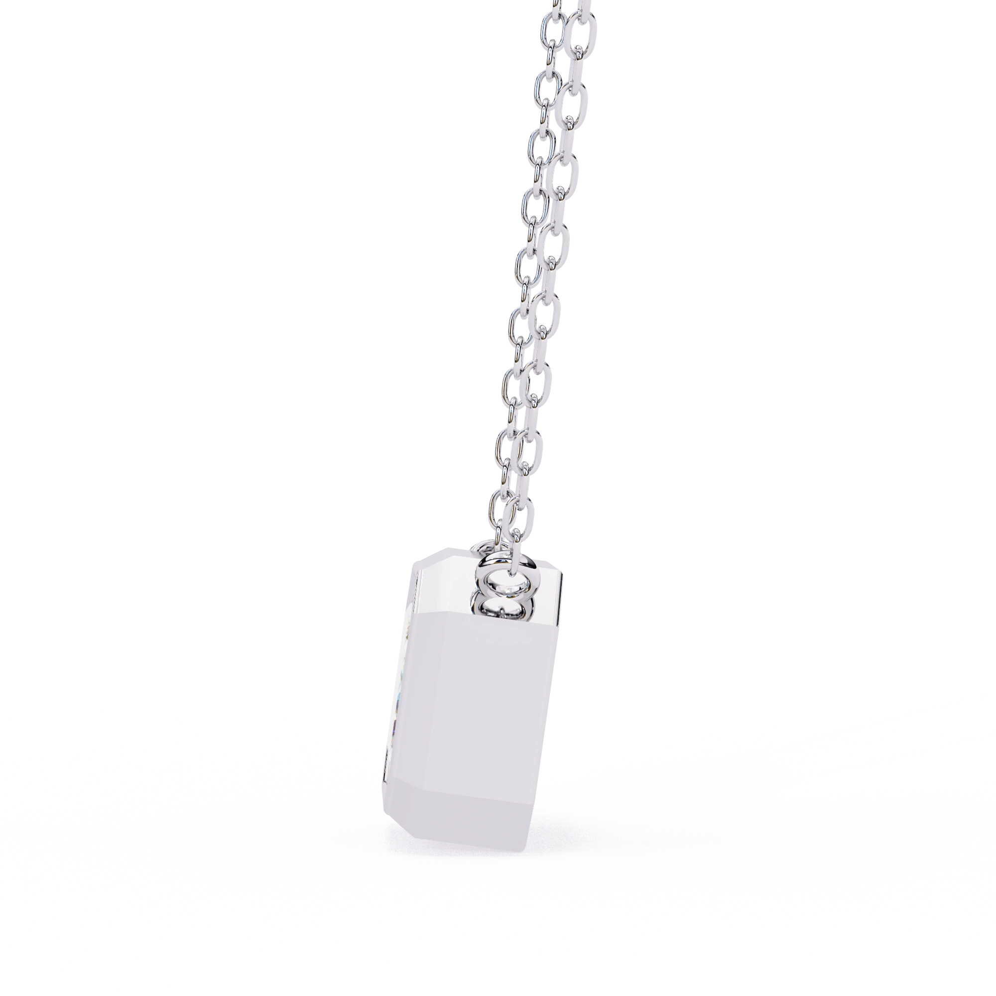 1 Ct Emerald Cut Lab Diamond Bezel Necklace White Gold
