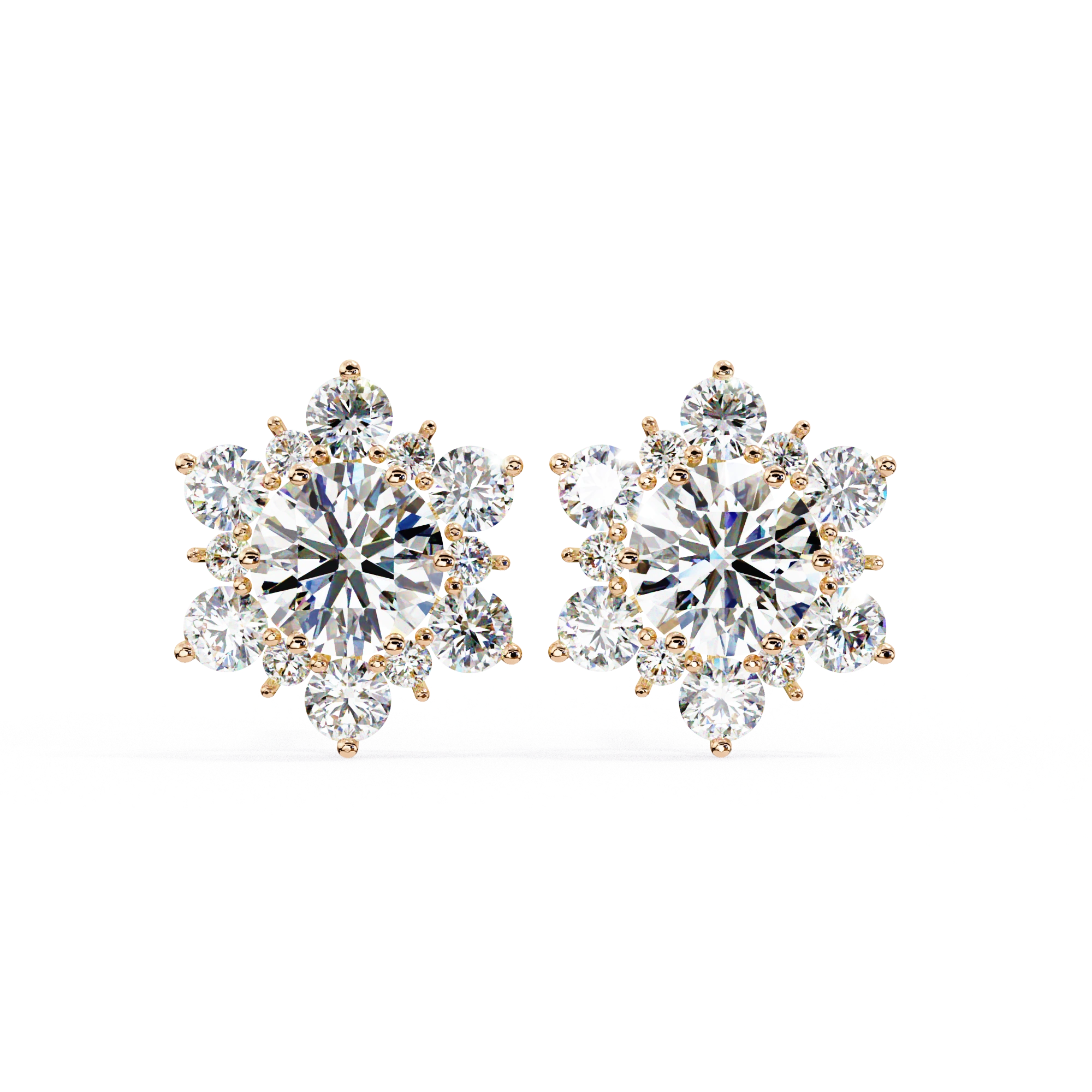 1 Ct. Floral Cluster Diamond Earrings Studs Women's Round Cut Design 18K Rose Gold Natural Diamond