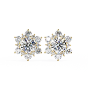1 Ct. Floral Cluster Diamond Earrings Studs Women's Round Cut Design 18K Yellow Gold Natural Diamond
