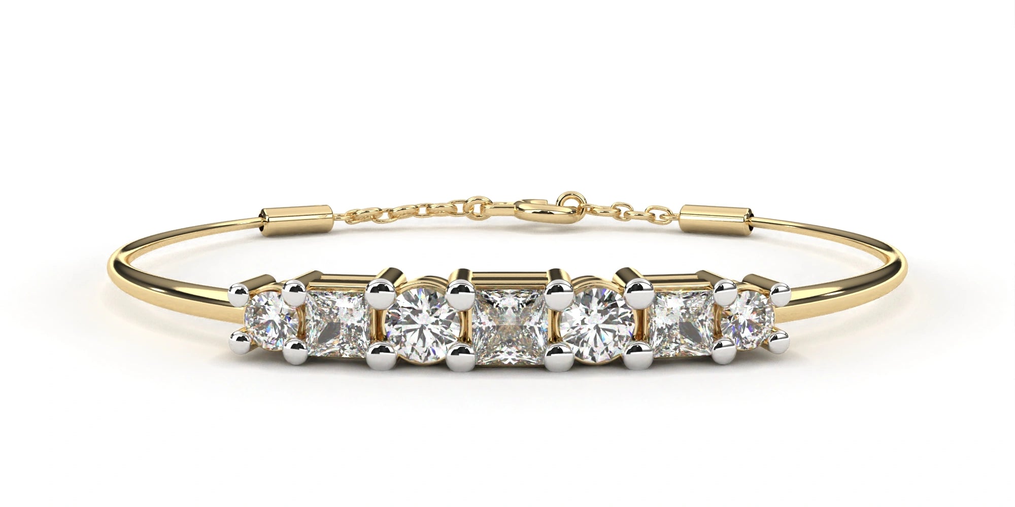 0.79 Carat Diamond Line Bangle Bracelet in Yellow Gold 18K Yellow Gold Natural Diamond