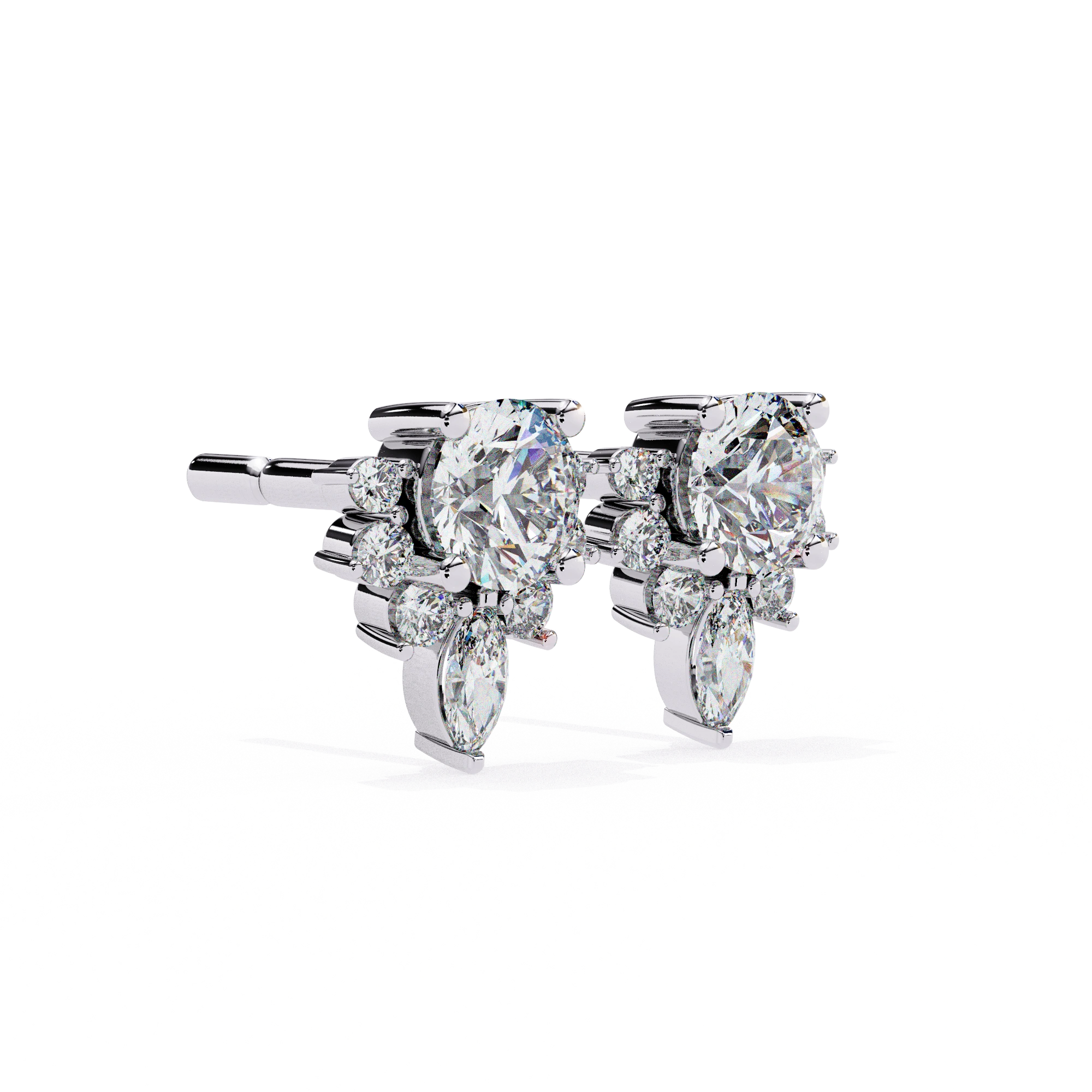 0.79 Carat Diamond Stud Earrings Floral Cluster with Drop Design 950 Platinum Natural Diamond