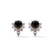 0.71 Ct Black Diamond Stud Earrings with Cluster Halo Screw Back 18K Rose Gold
