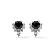 0.71 Ct Black Diamond Stud Earrings with Cluster Halo Screw Back