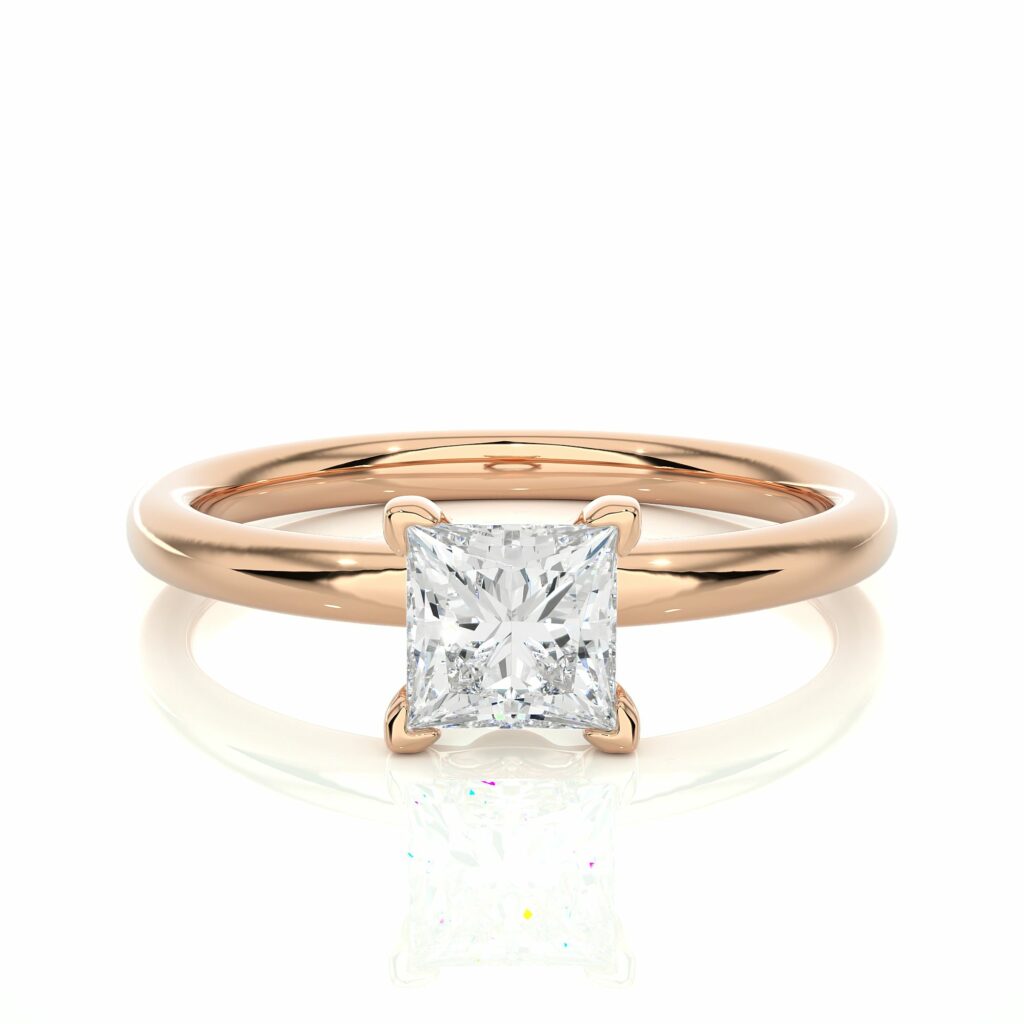 Princess Solitaire Lab Created Diamond Engagement Ring 18K Rose Gold Natural Diamond Solitaire Engagement Rings