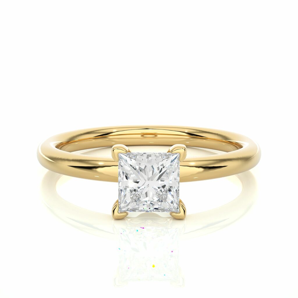 Princess Solitaire Lab Created Diamond Engagement Ring 18K Yellow Gold Natural Diamond Solitaire Engagement Rings